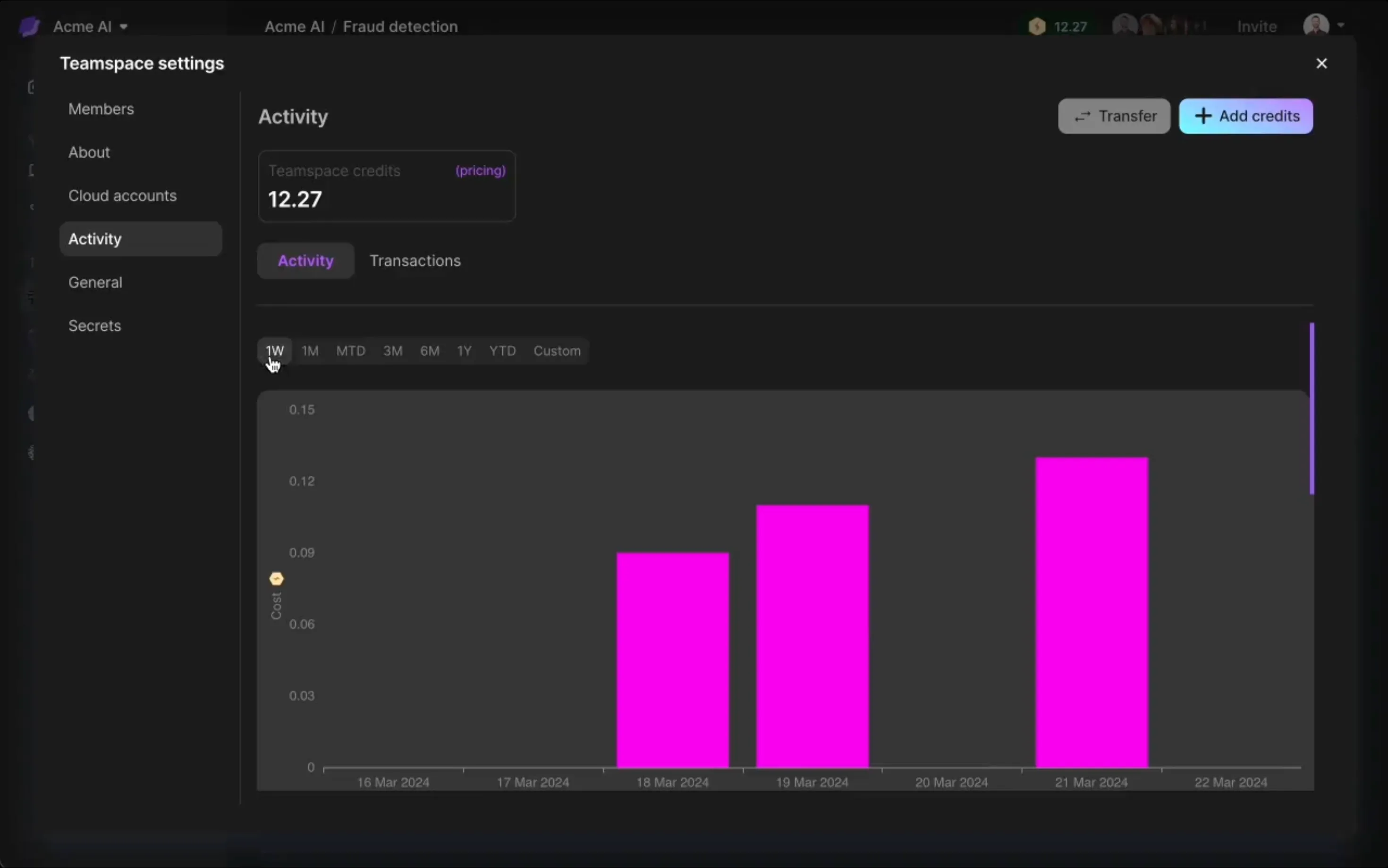 Manage teamspace cloud activity.