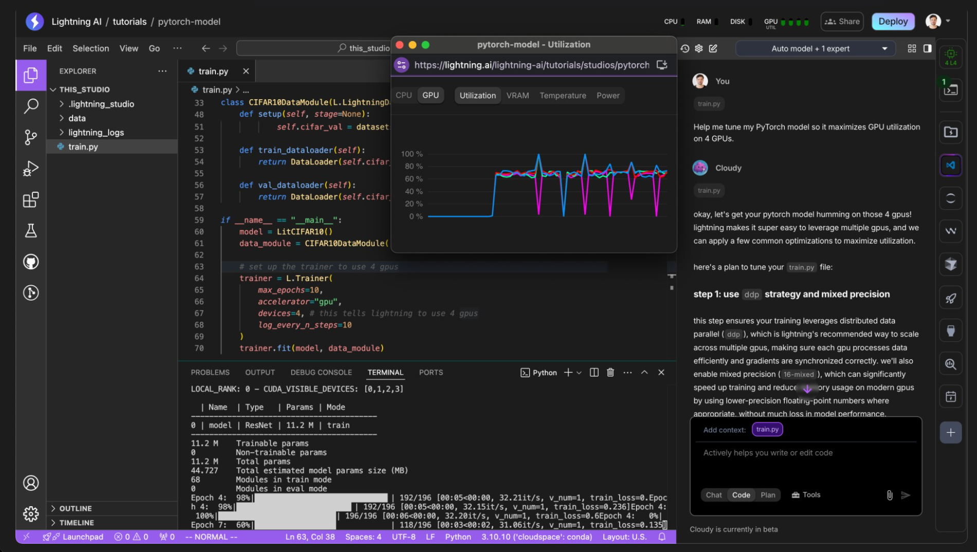 Lightning Studio running on our owned compute.