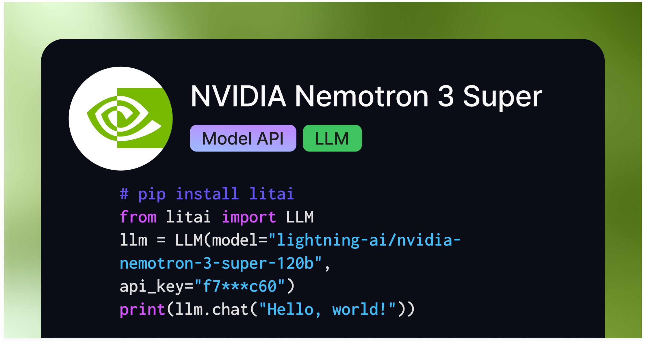 Start building with NVIDIA Nemotron 3 Super with Lightning's Model APIs