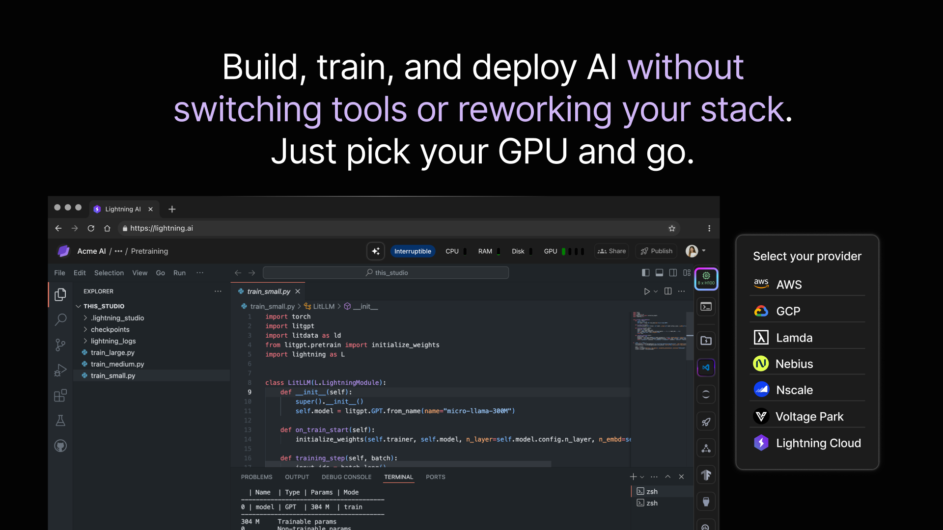 All the GPUs, available on the AI development platform teams already use. Choose the best GPU for your workload. 